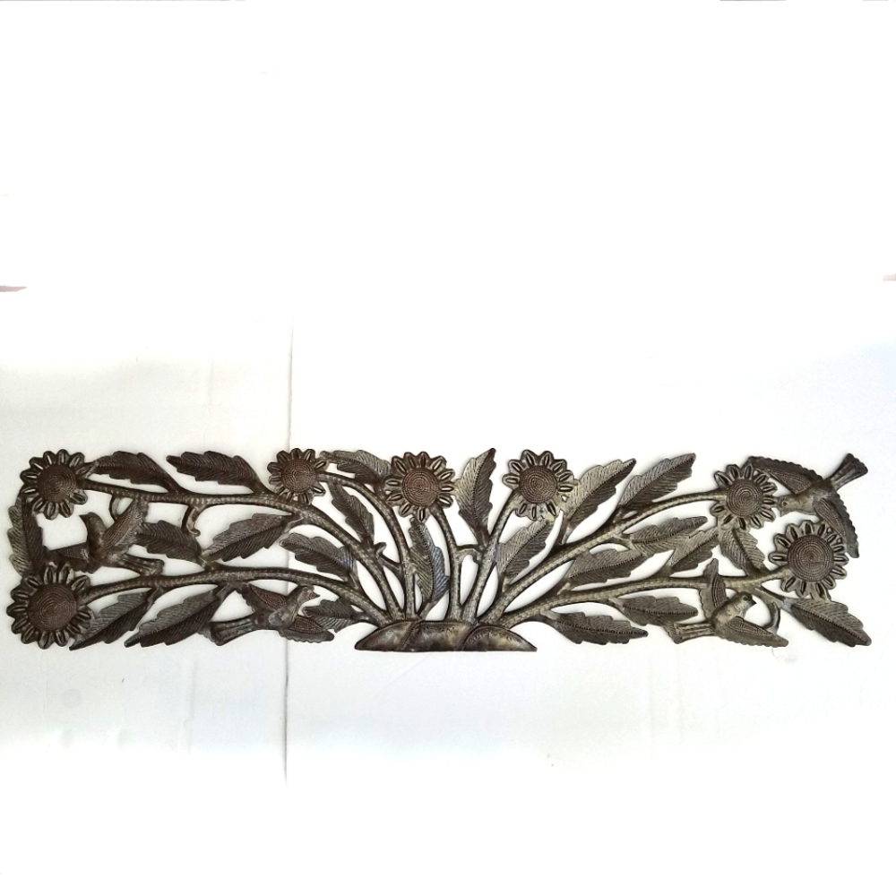 Sunflower Haitian Oil Barrel Art 33 x 8